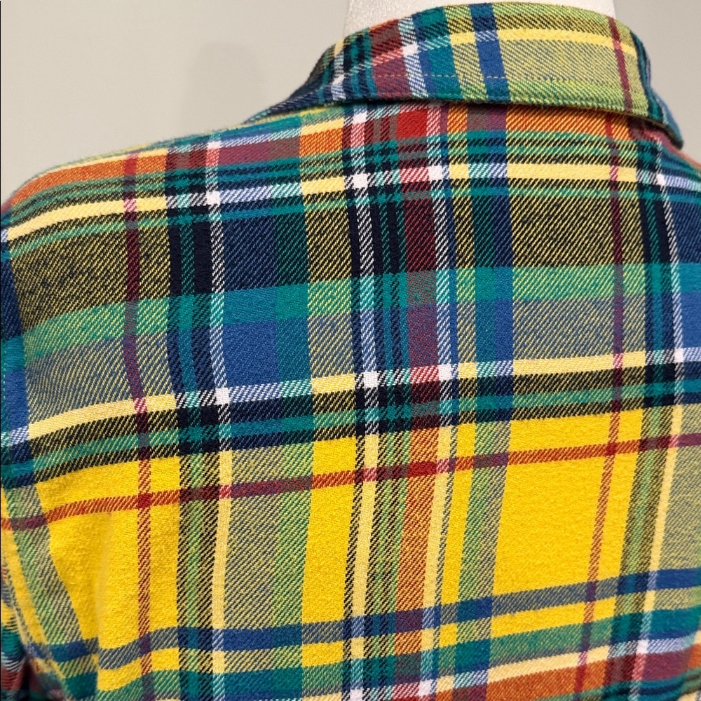 Chaps Plaid Flannel Shacket L Zip Up Cotton Jacket Yellow Green Blue EUC - Picture 6 of 9